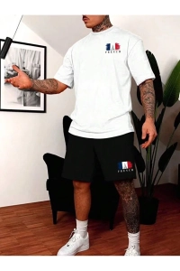 Erkek Baskılı Bisiklet Yaka Oversize T-shirt & Şort Alt Üst Takım
